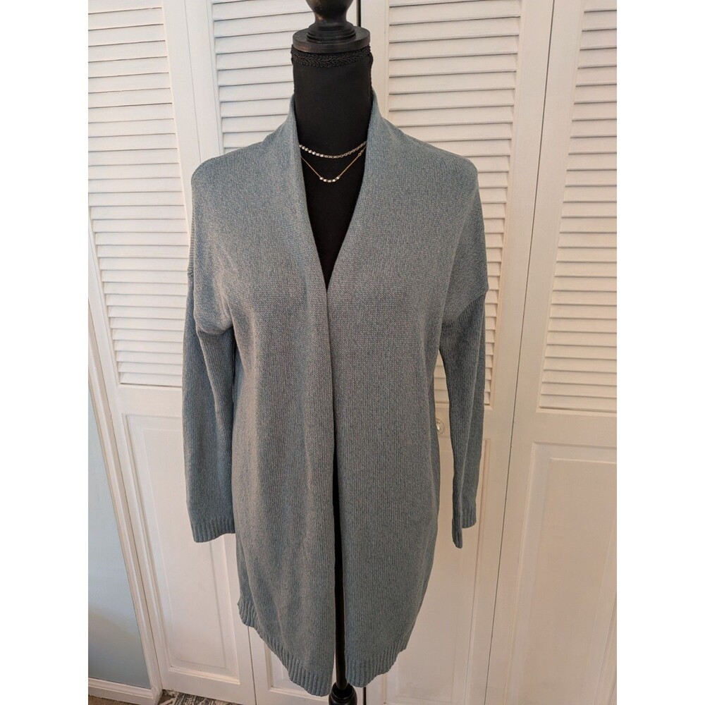 PureJill J. Jill Cardigan Sweater Womens S Green Blue Cotton Blend Long Open